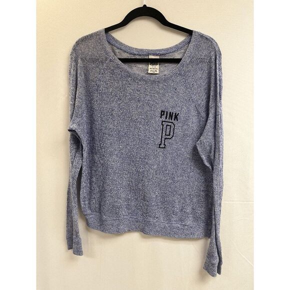 Victoria's Secret Womens Pink Pullover Ribbed Knit Blue Sweatshirt Size Medium - Picture 1 of 7